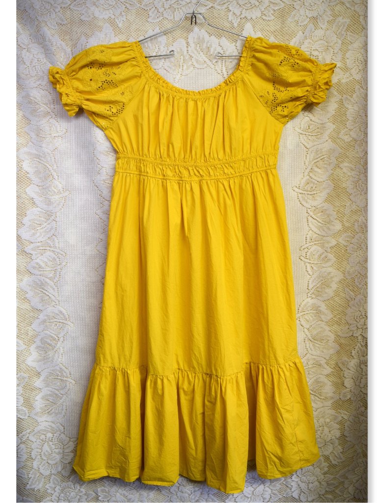H&M Milkmaid Coquette Cottagecore Dress Womens Size Xl Mustard Yellow Cotton